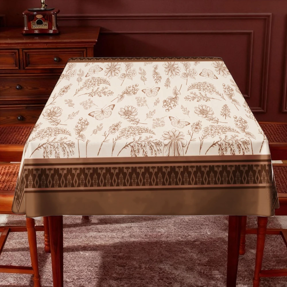 VIKAMA Retro Frame Floral Bird Beast Art Tablecloth, Anti-spill Heat Resistant Vintage Home Dining Cover