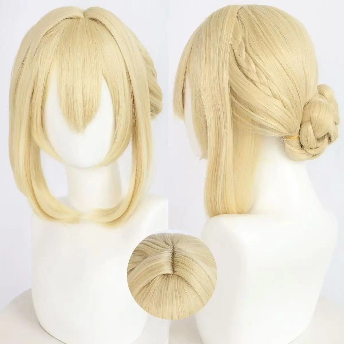 قطعة واحدة من الشعر المضفر باللون الذهبي الفاتح، 2 كيس شعر مجعد، شعر مستقيم، بنفسجي، حديقة أبدية، شعر مستعار على شكل أنمي بنفسجي #2