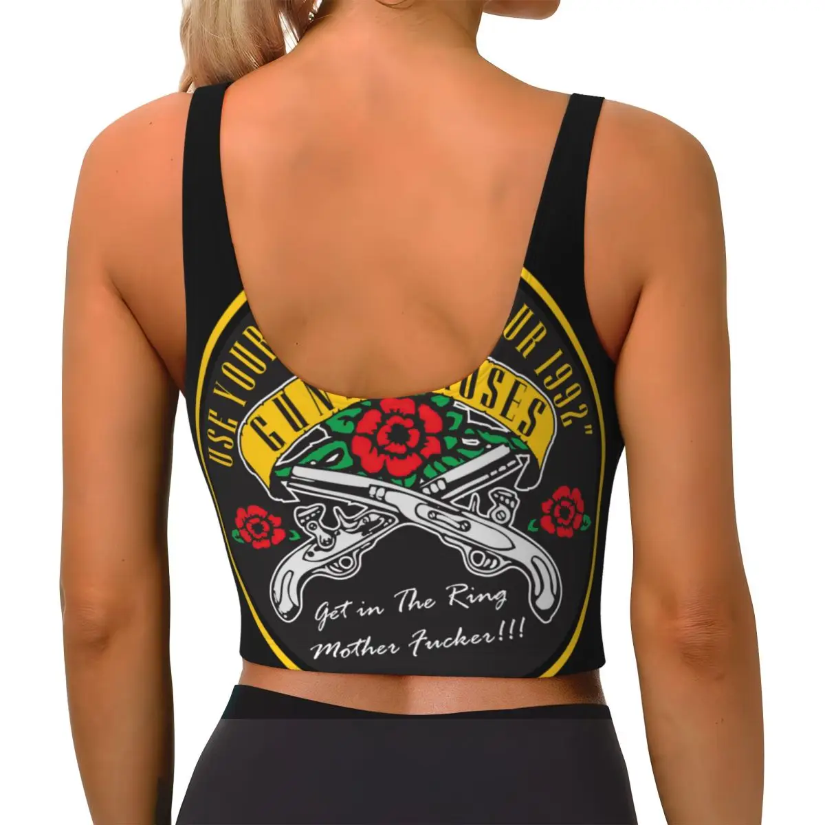 حمالات صدر رياضية مخصصة من Guns N Rose Skull Heads Band عالية التأثير للنساء قطع علوية بدون خياطة للتمرين والجري