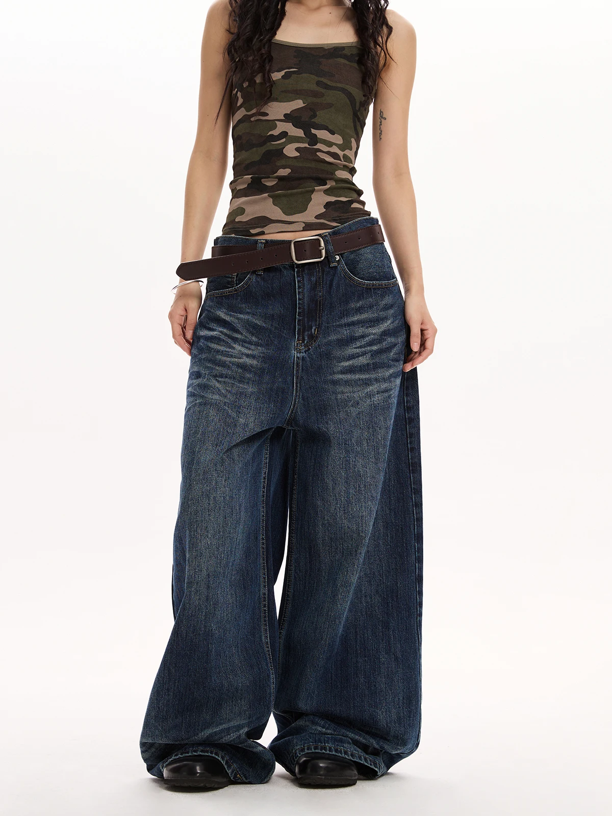 

Ретро-джинсы американского стиля больших размеров для женщин: модные свободные брюки с высокой талией, широкими штанинами и длиной в пол