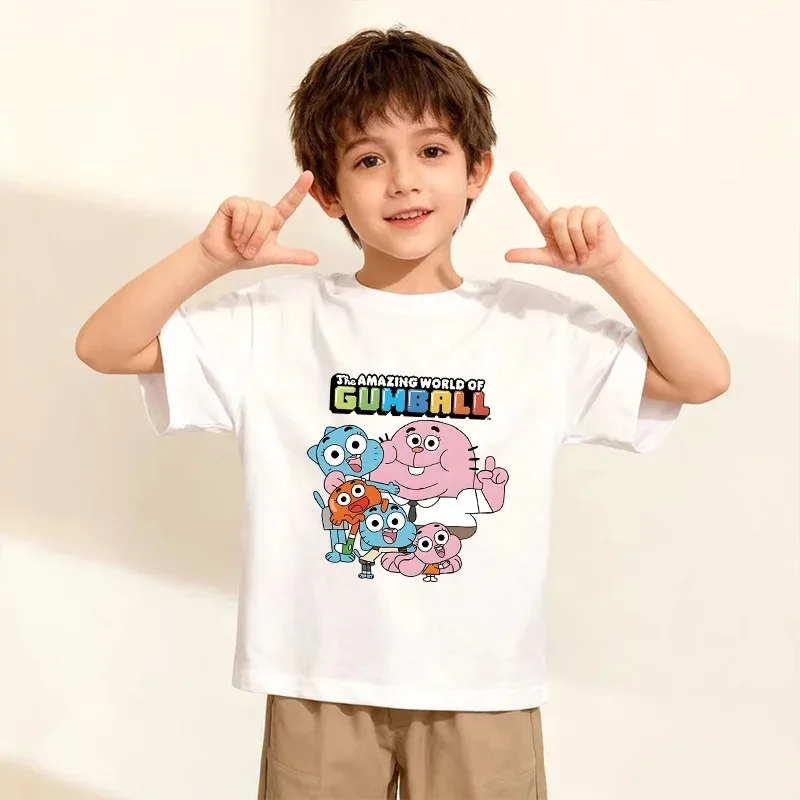 The Amazing World Of Gumball Funny Graphic T-shirt For Children Summer Kids Round Neck Cotton Tees Boys Girls Looes Tee Tops