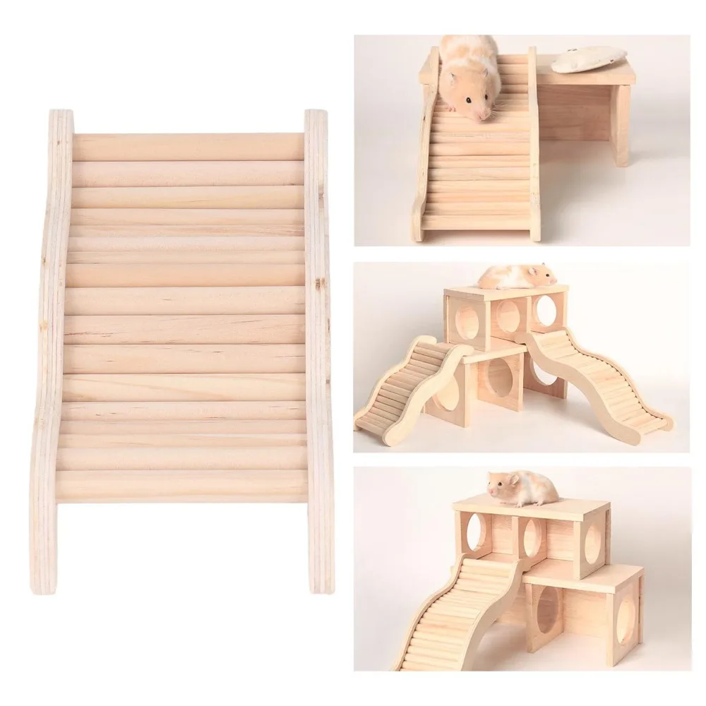 Wood Hamster Climbing Ladder Optional Size Easy Installation Wooden Hamster Bridge Wave Structure Non Toxic Finish