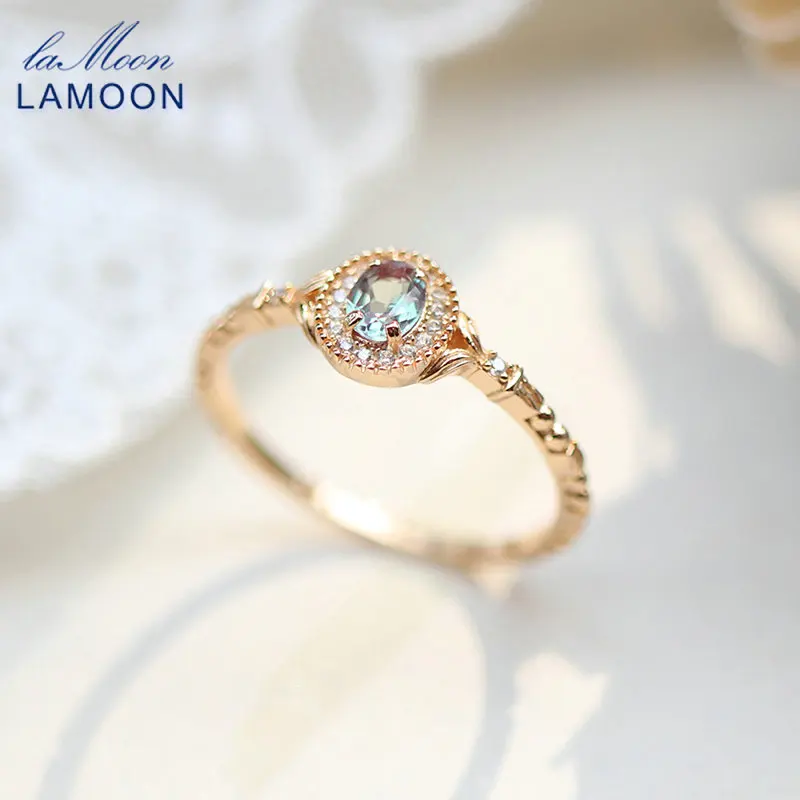 

LAMOON Vintage Wedding Ring For Women Alexandrite Change Color 925 Sterling Silver Thin Ring Gold Plated Fine Jewelry Gift