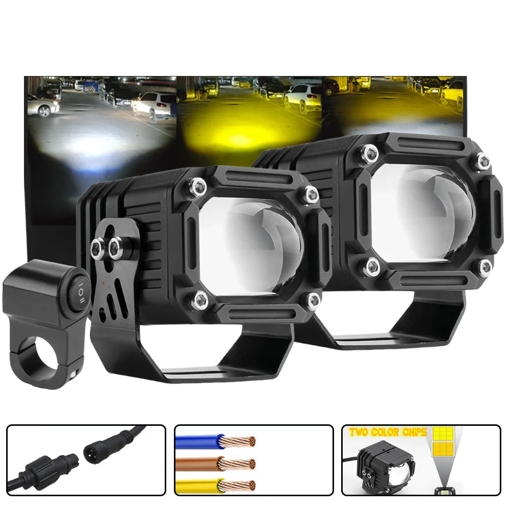 

Яркий светодиодный вспомогательный фонарь для мотоцикла, дальний ближний свет, дополнительные фары для мотоцикла, белый янтарный прожектор для двигателя, квадроцикла, скутера