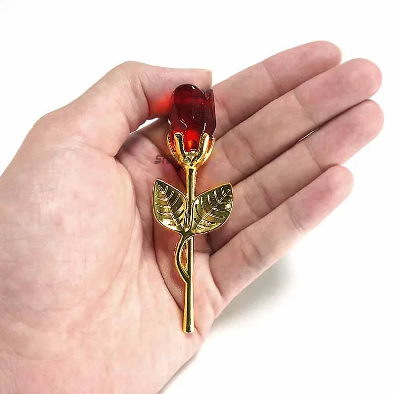 Glass Rose Mini Crystal Flower Artificial Flowers Room Ornament Office Desktop Decoration Wedding Party Valentine\'s Day Gift 1PC