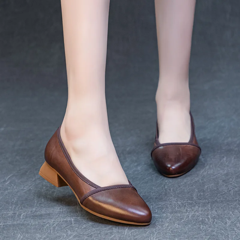 Pointed brown women's commuting light top single shoes