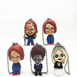 5Pcs/set 4cm Horror Movie Chucky Keychains Cartoon Anime Bride of Chucky Toys Bag Backpack Pendant PVC Model Ornament Keyrings