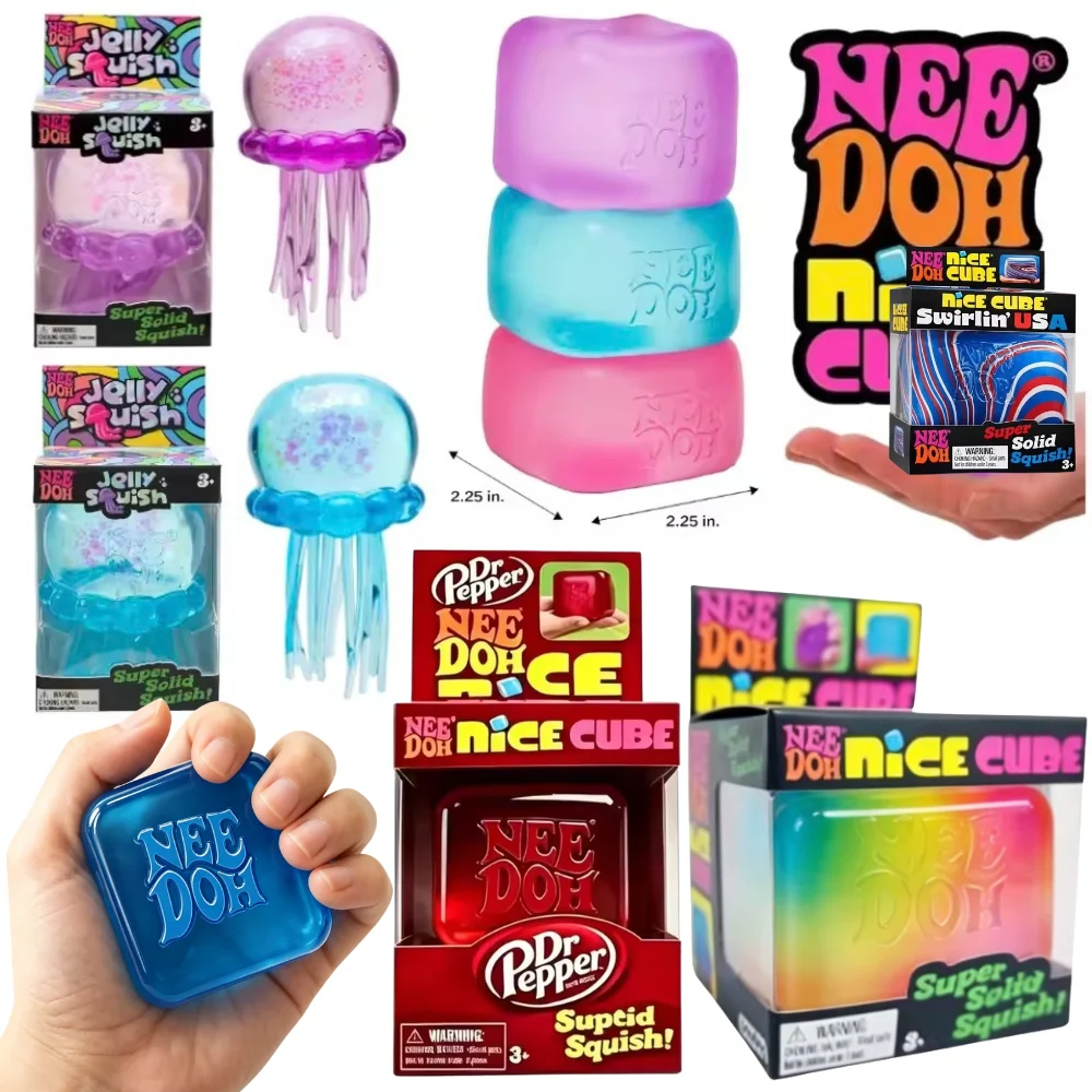 New Trending Nee Doh Jellyfish & Cube Squish Toy, Soft Jelly Squeeze Stress Relief Fidget Toy, Sensory NeeDoh Gift