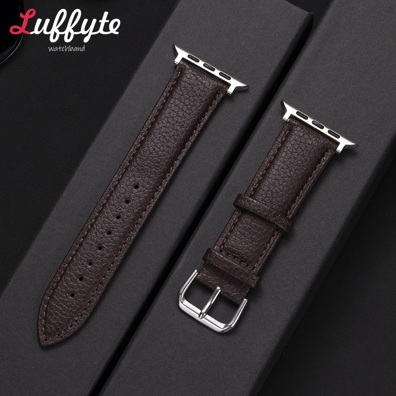 Lychee Grain Leather Smartwatch Band for Apple Watch 1-10 SE Ultra Watch Accessories for Iwatch 49/46/45/44/42/41/40/38mm Strap