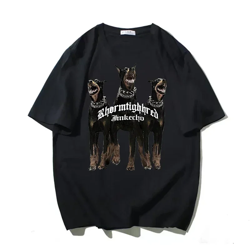 Korean Doberman Pinscher High Quality Cotton Oversized T-shirt Men's Fashion Summer Women's Short-sleeved Top Luxury Brand Top