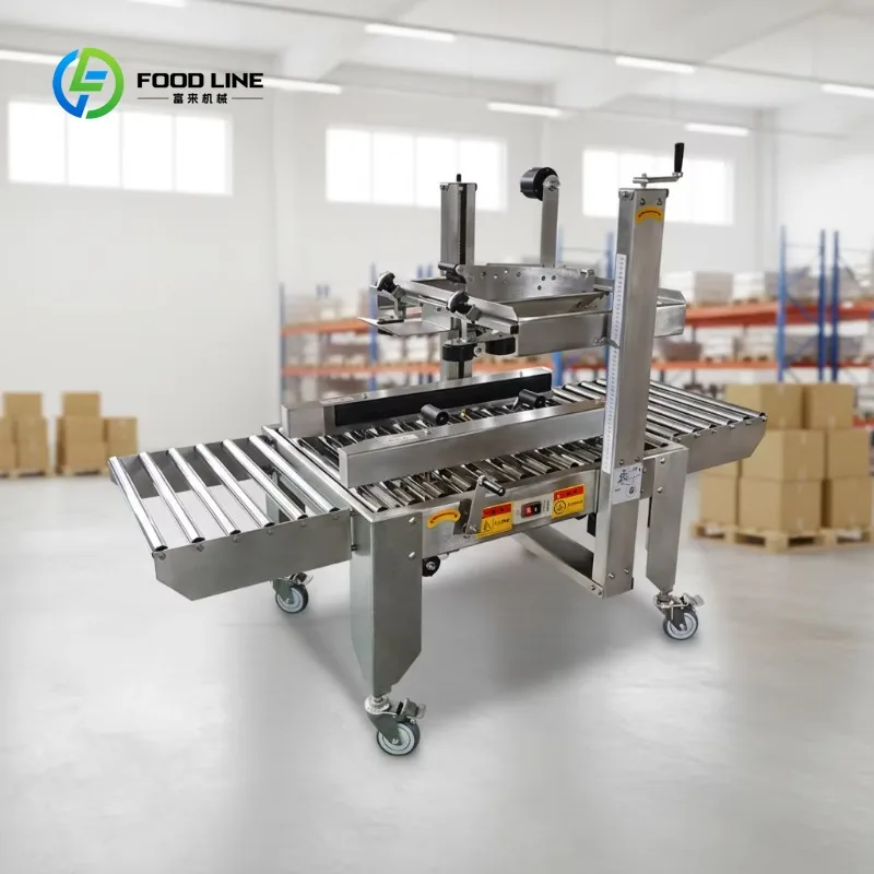 

Полуавтоматическая машина для запечатывания картонных коробок с двусторонним ременным приводом из нержавеющей стали 304 для пищевой промышленности