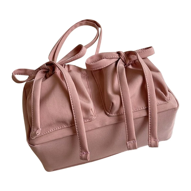 E74B Solid Color Armpit Bag for Women Girls Sweet Bows Shoulder Bag Handbag PU Leather Underarm Bag Fashion Shopping Bag