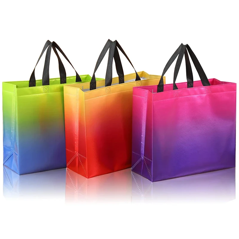 Gradient Color Non-Woven Tote Bags, Brightly Colored Gift Bags with a Festive Style, Waterproof Coated Fabric, Reinforced Stitched Handles, Eco-Friendly Large-Capacity Foldable Shopping Bags, Blank Surface Suitable for Hand-Painting, Heat Transfer Printing, Suitable for Retail Shopping, Clothing Stores, Cosmetics Stores Packaging, and Gift Bags for Birthdays, Weddings, Christmas, and Halloween