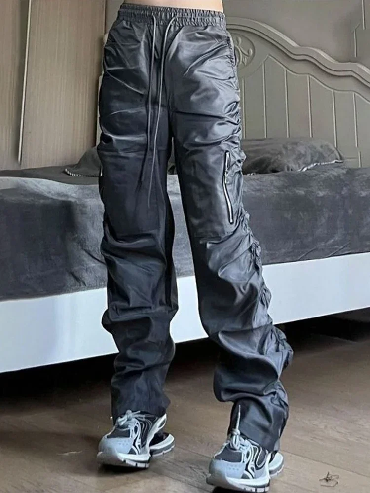 

HOUZHOU Y2K Pleated Pants Women Streetwear Hip Hop Pocket Zipper Cargo Trousers Female Fashion Casual American Harajuku Hippie