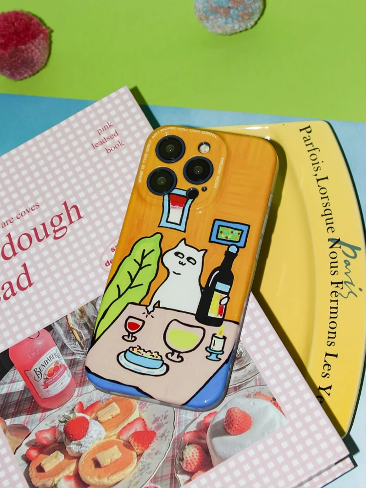 Full Cover Single Layer Phone Case, Suitable for Apple 14 Promax, Fall Protection Case, 13 Cartoon Cute Drunk Mom