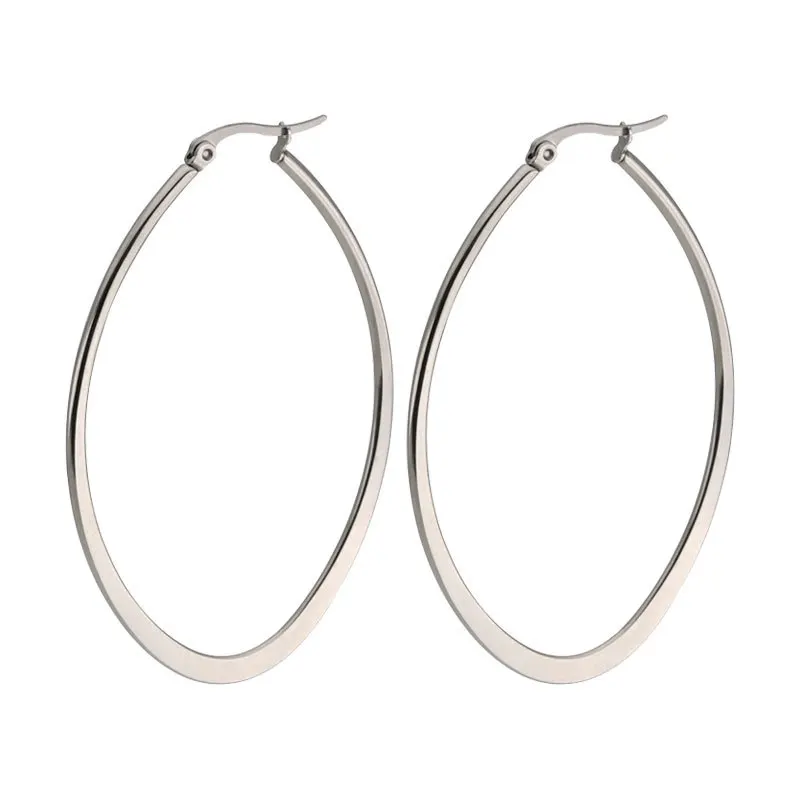 Exaggerated Oval Big Hoop Earrings For Women Stainless Steel Round Flattened Earings Party Jewelry Punk Accessories Dropshipping