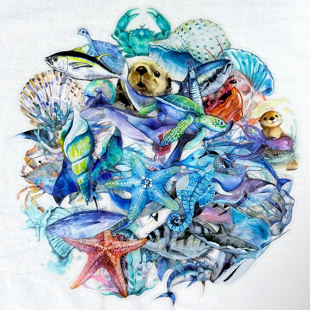 50PCS Transparent PET Marine Animal Stickers for Phone Suitcases Notebooks Stationery Decorations, Waterproof Stickers