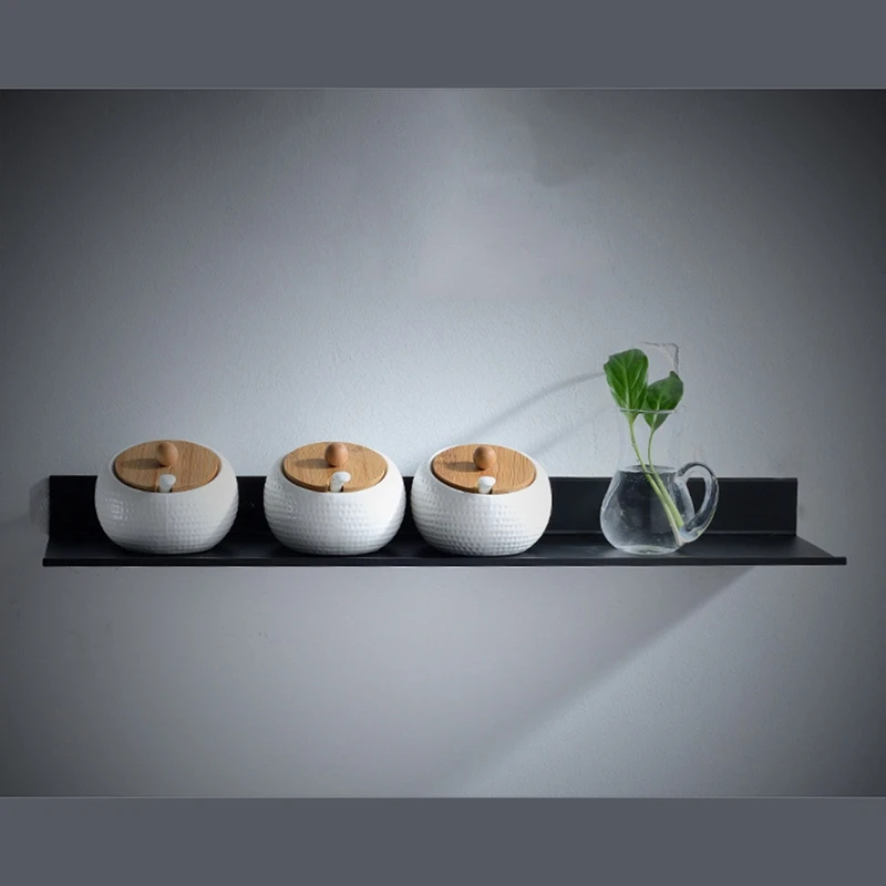 Floating Wall Shelf Black for Kitchen Bathroom Storage Rack Mirror Metal Shower Corner Shelves Organizer Cabinet Home A-A46I