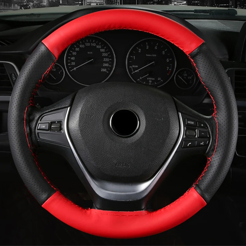 DIY Soft Fiber Leather Car Steering Wheel Cover 38cm Steering Wheel Cover With Needles And Thread Auto Interior Accessories