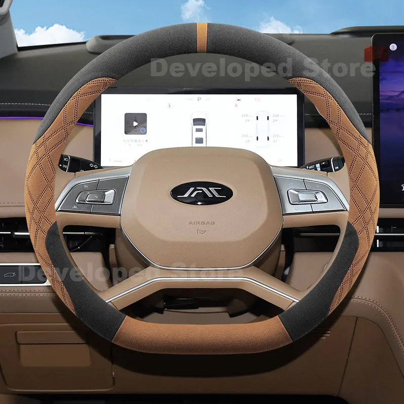 Suede Warm Car Steering Wheel Cover For JAC T9 JS6 JS8 JS2 J7 JS4 T8 T6 2021-2025 2026 Heating Steering Cover Auto Accessories