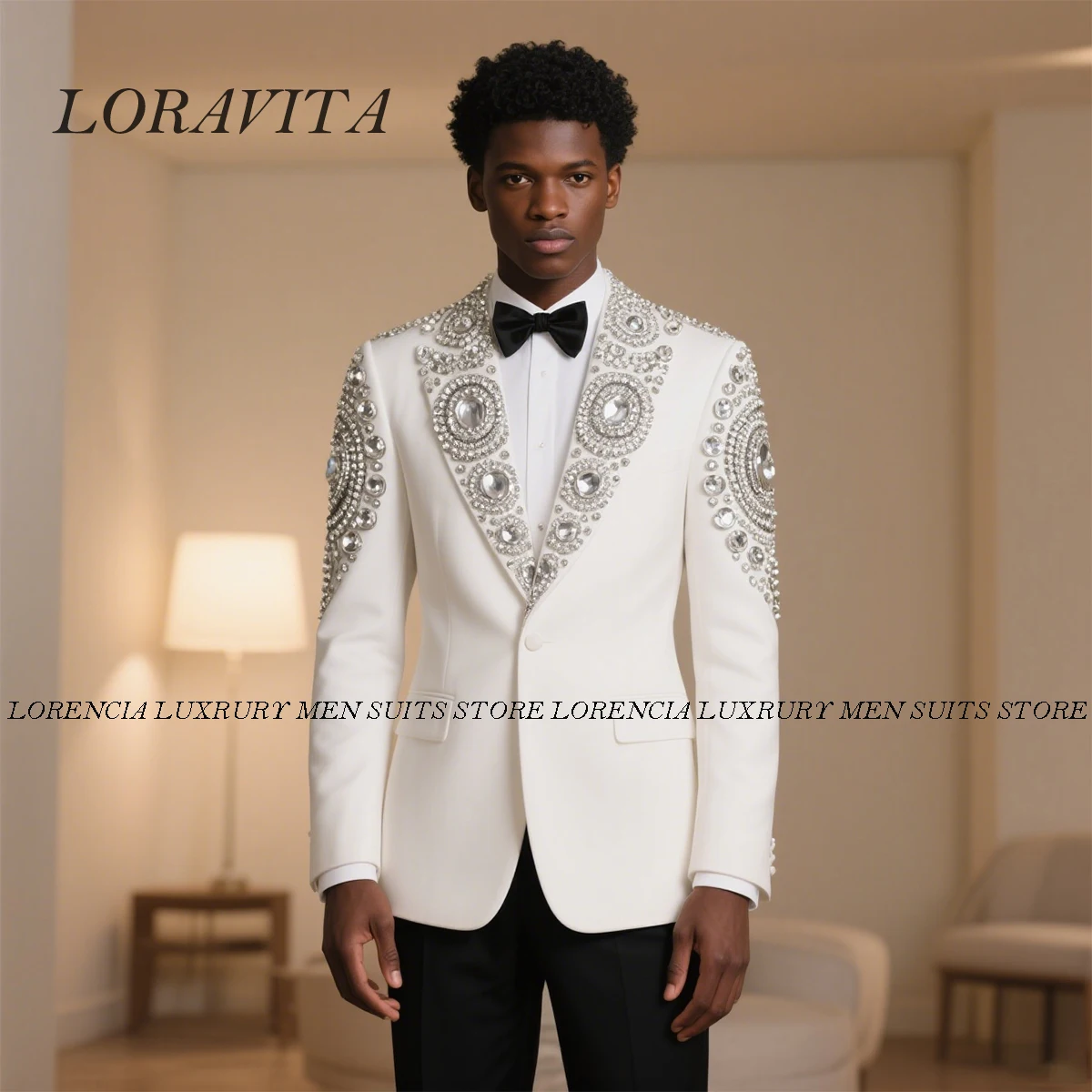 

Customized Glitter Jewel Ornament Men Suit Slim Fit Wedding Tuxedos 2 Pieces Sets Groom Male Blazers Shawl Lapel Ropa hombre