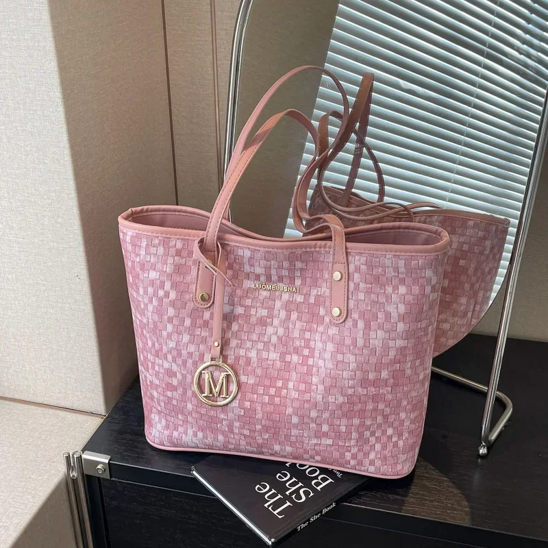 

Ladies' Large Quality Checkered Shoulder Bag - Top Faux Leather, Roomy Durable Design Perfect for Work