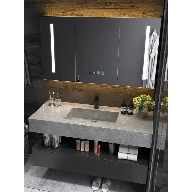 Stone Slab Integrated Basin Cabinet High-end Bathroom for Home Use Mirror Toilet Washbasin Hand Wash Combination Hotel Modern
