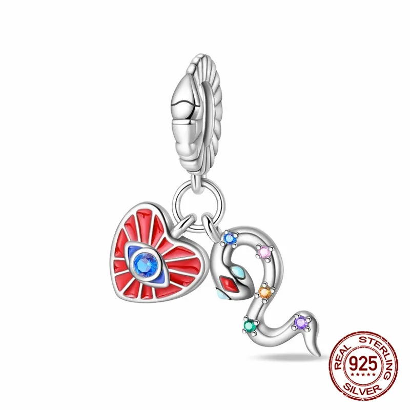 

925 Sterling Silver Zircon Heart-Shaped Eye Snake Pendant Bead paired with an original bracelet DIY womens jewelry gift