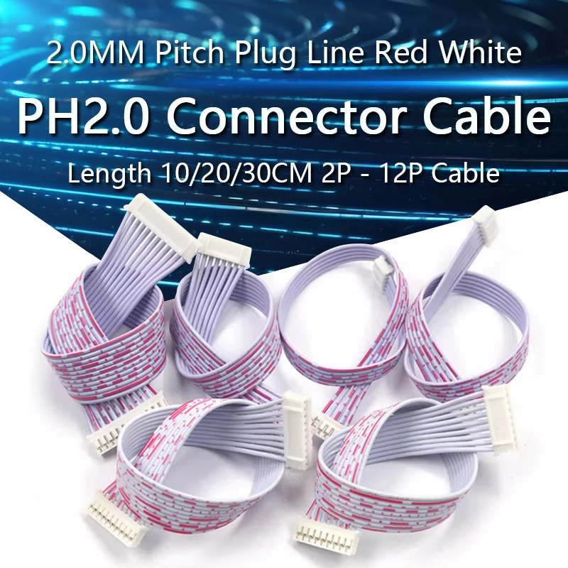 

5PCS PH2.0MM Pitch Connector Cable PH2.0 Plug Line Red and White Length 10/20/30CM 2P/3P/4P/5P/6P/7P/8P/9P/10P/11P/12P Cable