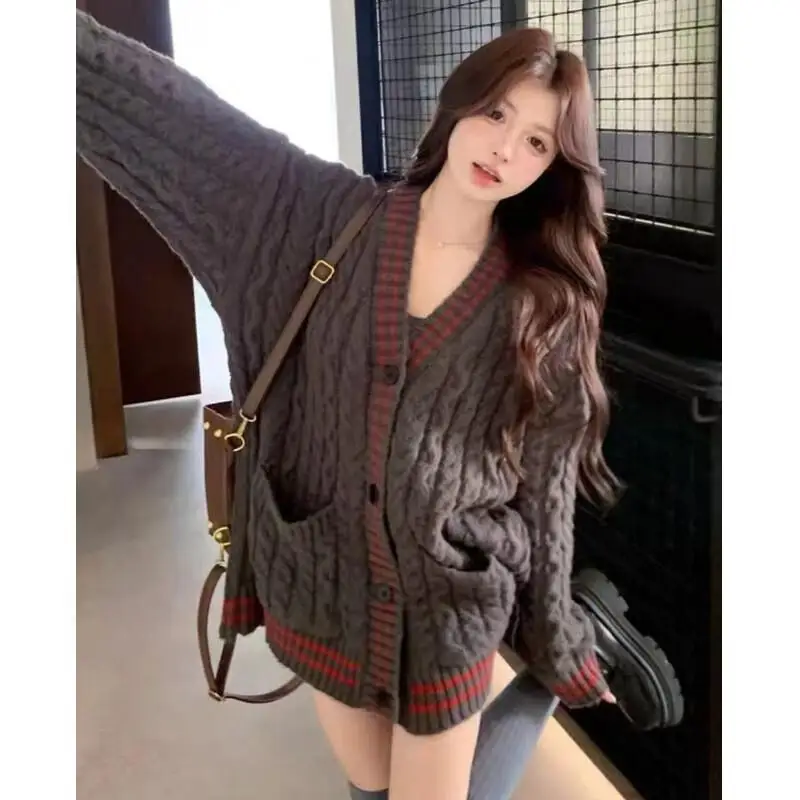 Academy Style Cable Knit Sweater Coat Women Autumn Winter Lazy Mid Long Soft Knitted Cardigan Top Cozy Warm Casual Cardigan