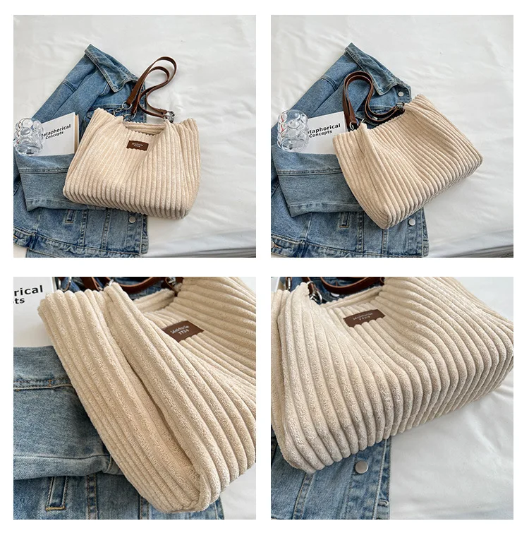 Winter Corduroy women Handbags Travel female chain Shoulder Bag Large Capacity Brand design big totes bolsas Commuting hand bag