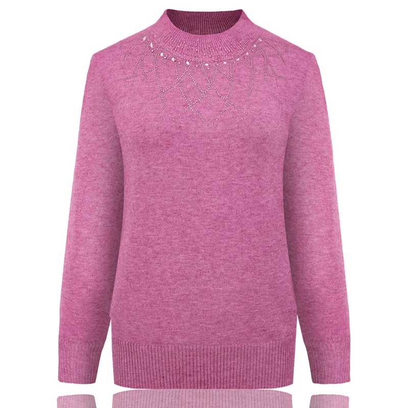 

Warm Autumn Winter Middle-Aged Elderly Mother Long-Sleeve Top Knit Clothing for Grandmas Base Wear Pollover Women's Sweater