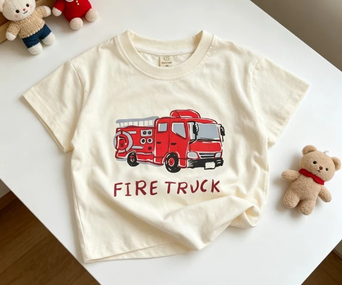 Children Multi Color Vehicle T Shirt Police Car School Bus Prints Comfortable Cotton Tops For Everyday Use Toddler Thin Tees