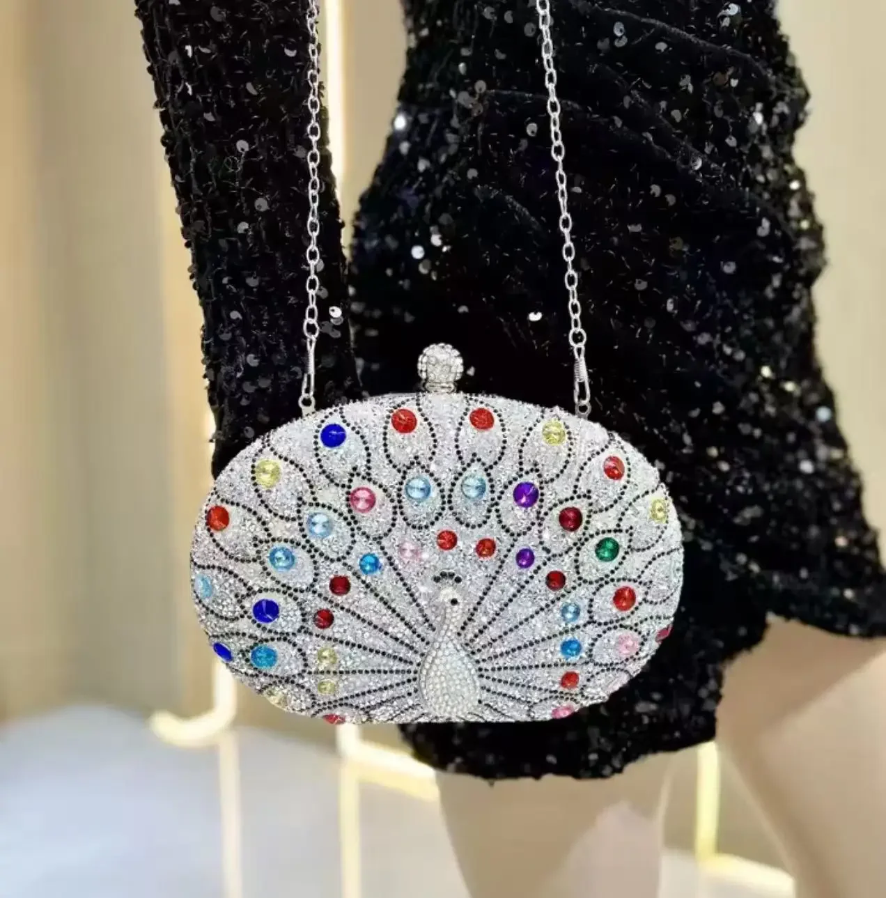 

Light BLUE Sapphire Crystal Peacock Clutch Women Evening Bags Wedding Party Dinner Bridal Rhinestone Handbag