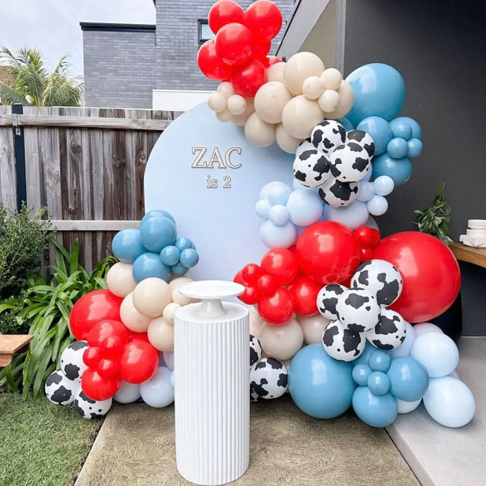 

136pcs Cartoon Animal Cow Print Balloon Garland Arch Kit Farm Theme Macaron Blue Red Latex Balloon Birthday Decor Baby Shower