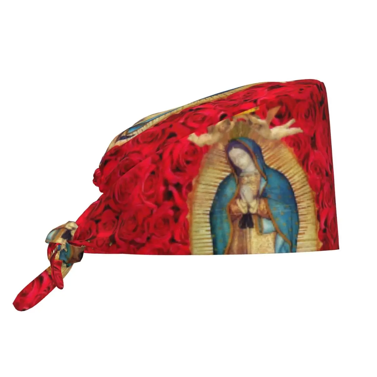 Custom Guadalupe Virgin Mary With Flowers Medical Staff Scrubs Hat Women Men Catholic For Chef Hat Scrub Caps
