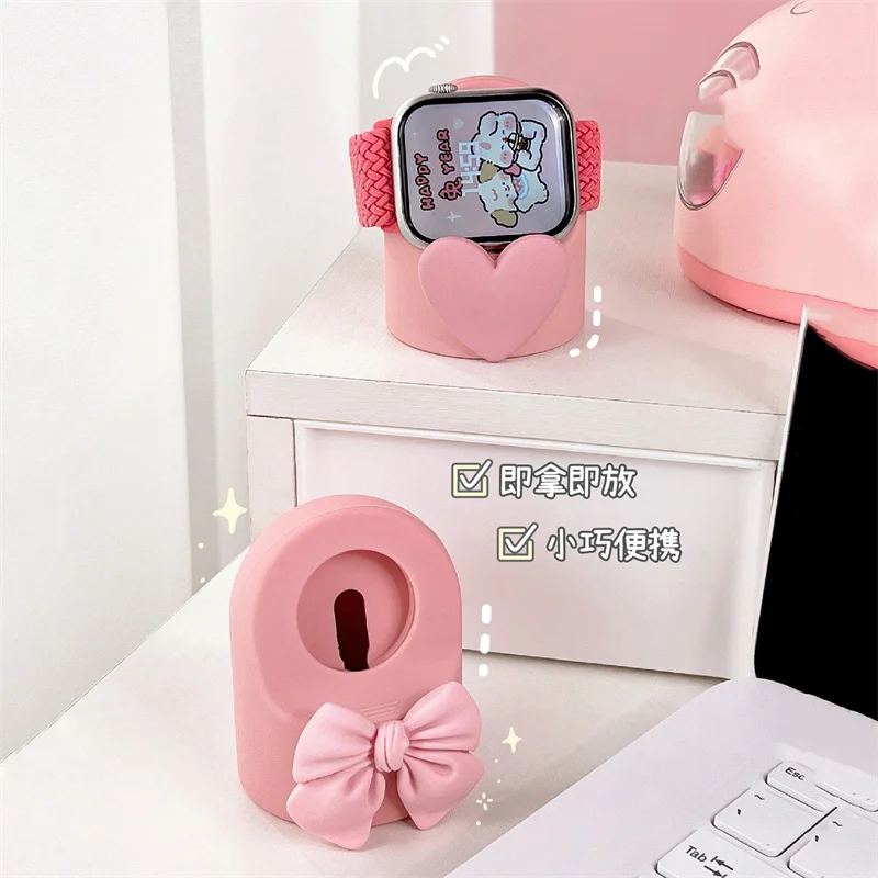 Love Heart Bow Desktop Stand Holder Station Dock For Apple Watch Series  5 6 7 8 49mm 42mm 38 40 44 41 Silicone Succinct Charge