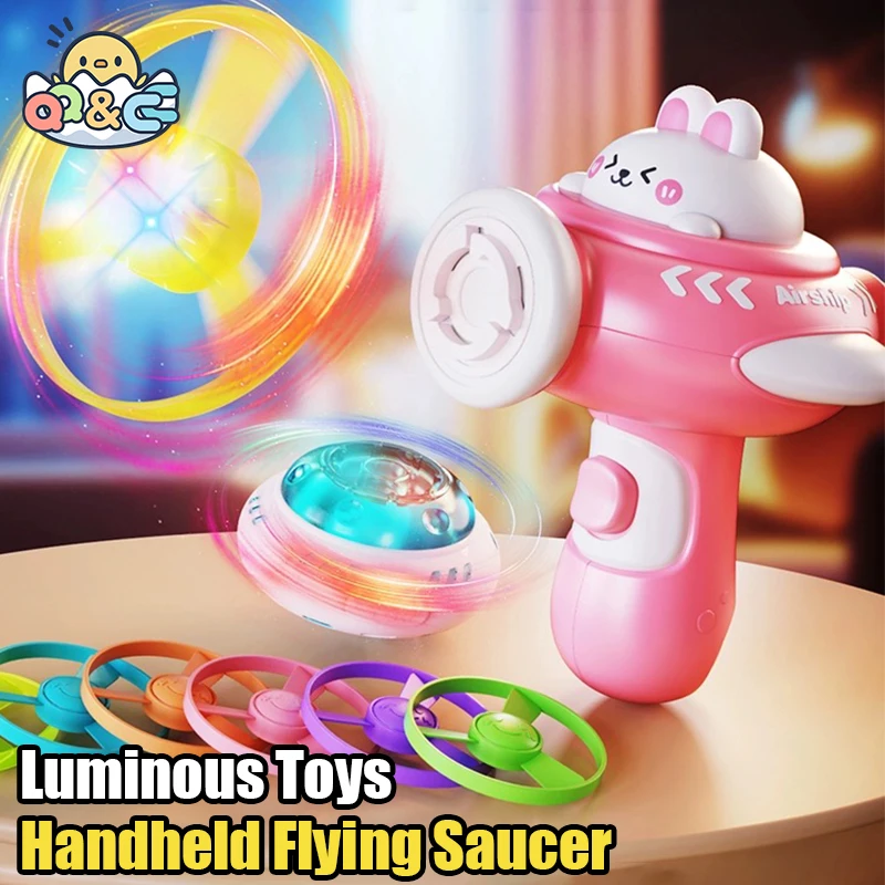 Handheld Flying Saucer Gun Toy Launcher Disc with Light Children's Outdoor Family Pet Game Educational Toys for Kids Cats Gifts