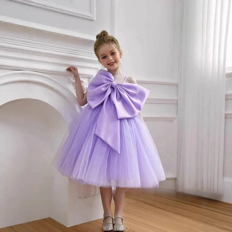 

2025 New Purple Girls Costume Summer Dress Flower Girl Pageant Gown Piano Recital Birthday Party Formal Kids Outfit Children