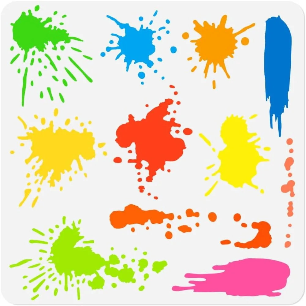 Splatter Wall Stencil Template 11.8 x 11.8 Inch Reusable Plastic Ink Splatter Stencil for Painting on Wood Wall Floor Fabri