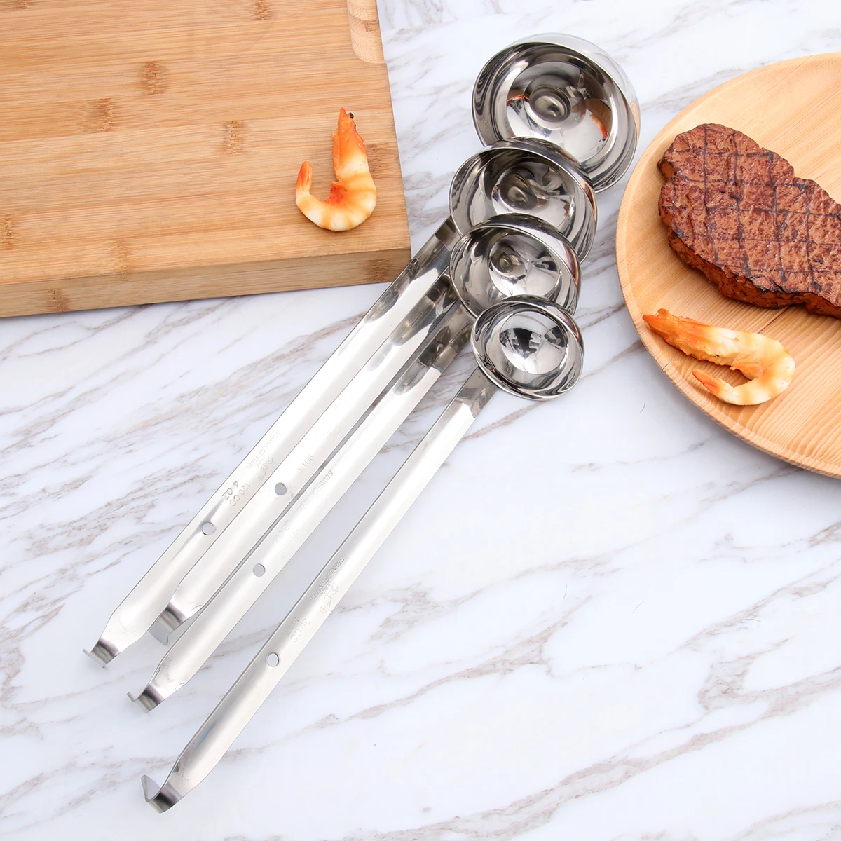 

4pcs Stainless Steel Soup Ladle Extra Large With Hanging Hook Heavy Duty Long Handle For Serving Soup Sauce Gravy Stew Kitchen