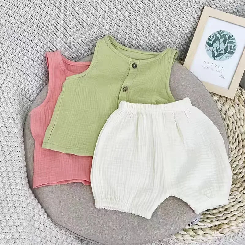 

2025 Summer Baby Girls Clothes Tank Top + Shorts Suit 2pcs Suit Girl Cotton Yarn Clothing Set Newborn Items Light And Thin