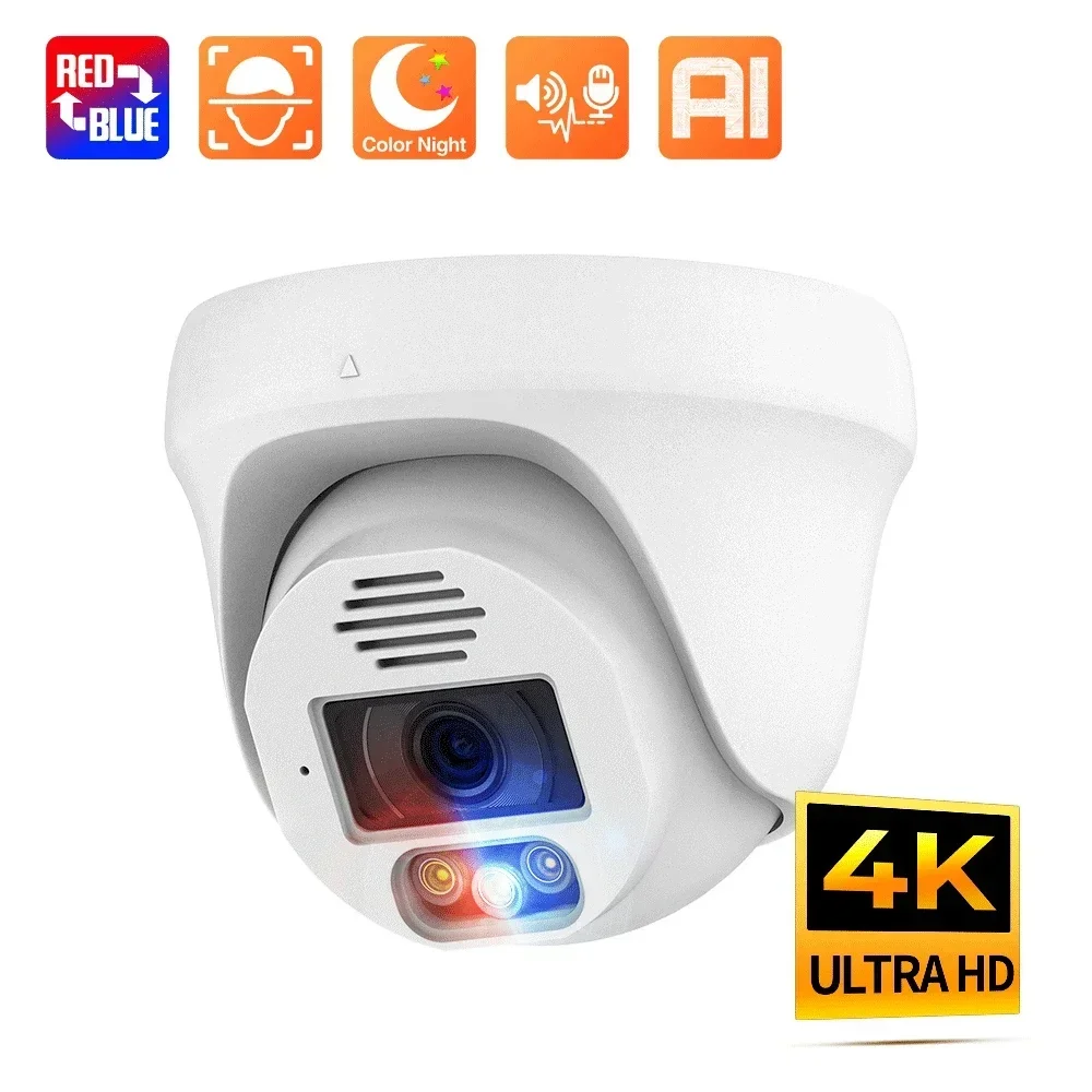 Techage 5MP/8MP Indoor Dome PoE IP Camera 2-way Audio Color Night Vision For PoE NVR Kit CCTV System 3.6mm Motion Detect