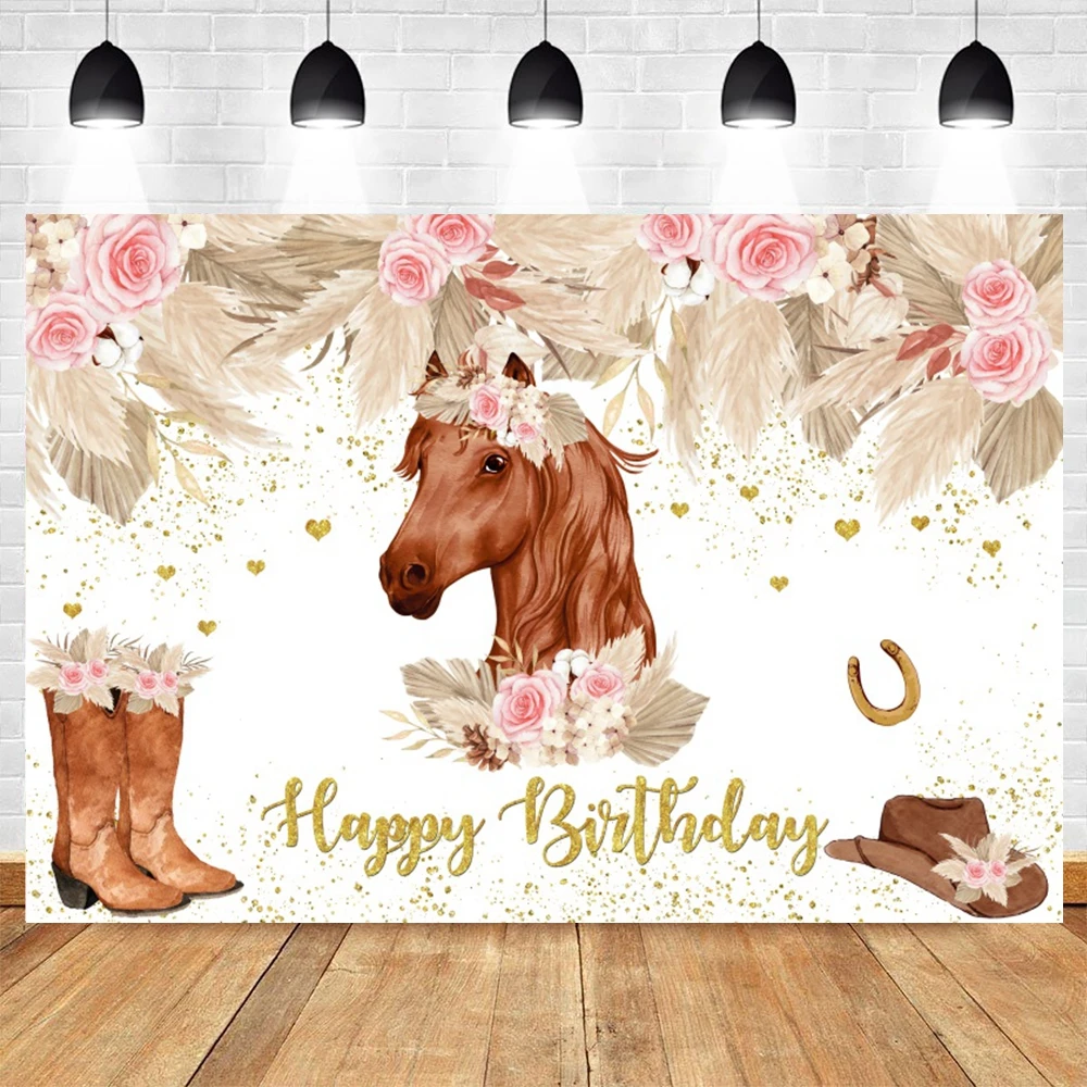 ฉากหลังถ่ายภาพม้าฟาร์มตะวันตกฉากหลังโบโฮแซดเดิลดอกคาวเกิร์ลวันเกิดของตกแต่งรูปภาพตามสั่ง
