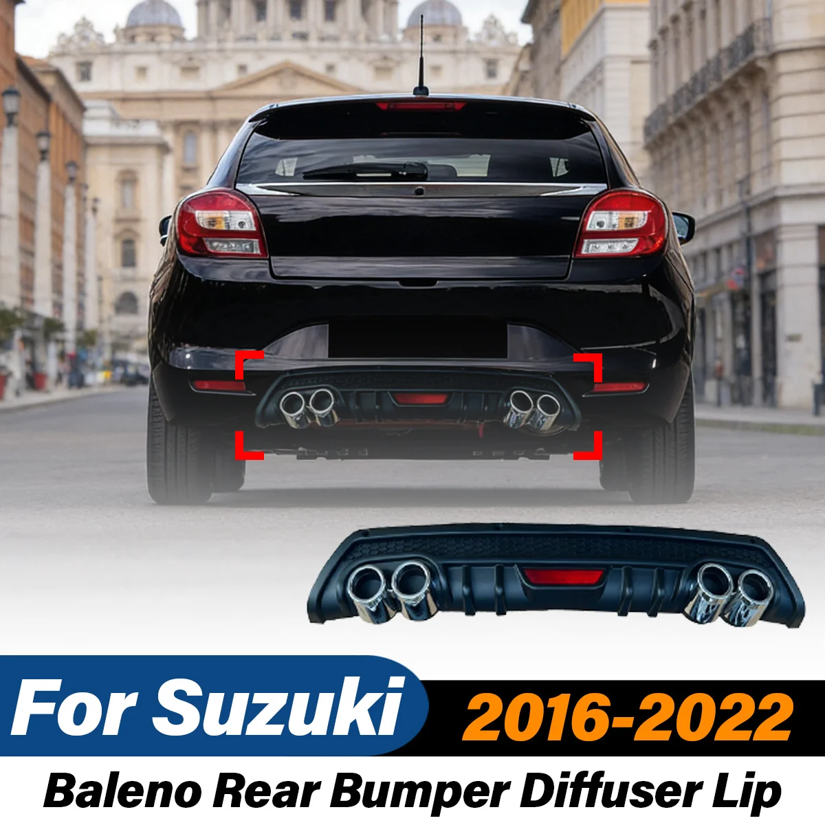 

For Suzuki Baleno WB1 WB32S WB42S 2016 2017 2018 2019 2020 2021 2022 Rear Bumper Diffuser Lip Sports Spoiler Car Accessories
