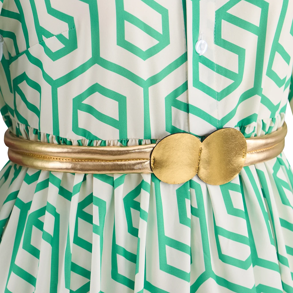 

Abbott Elementary Season 2, карнавальный костюм Janine Teagues, зеленое платье с принтом и поясом, наряды для женщин и девочек на Хэллоуин