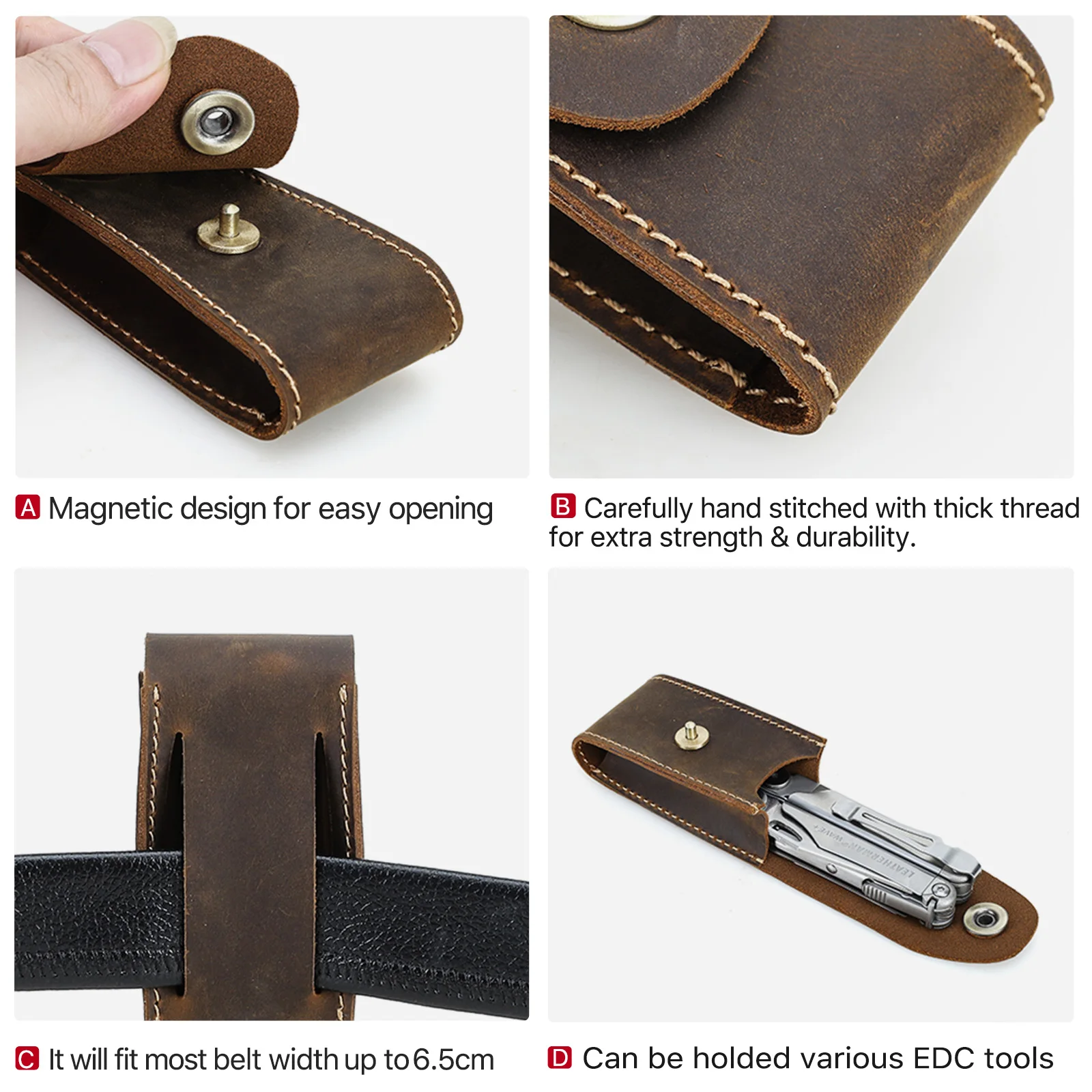 Genuine Leather EDC Organizer Sheath Handmade Tactical Tool Mini Pouch Holster with Belt Clip Storage Bag