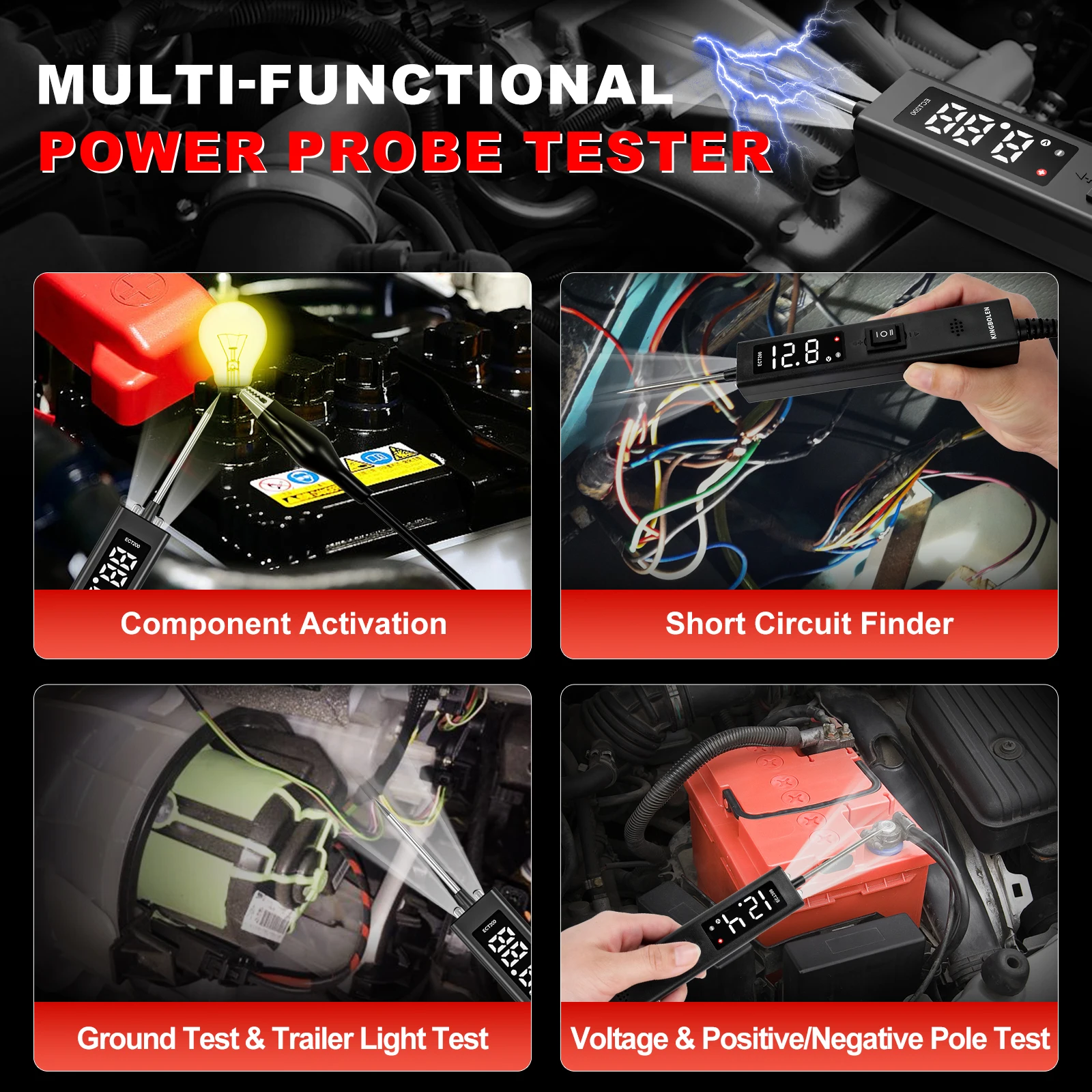 مجموعة أدوات اختبار مسبار دائرة الطاقة ECT200 - جهاز اختبار دائرة السيارة لاستكشاف أخطاء أسرع لجهد التيار المتردد/تيار مستمر