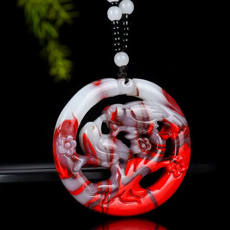 Natural Hetian Jade Chicken Blood Jade Beaming Pendant for Men and Women Xinjiang Gobi Double Happiness Jade Pendant