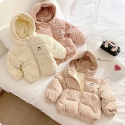 2-8 Years Winter Thick Warm Jackets Kids Hooded Soft Stripe Outerwear Fleece Padded Coats Boys Girls New Casual Cotton Clothing